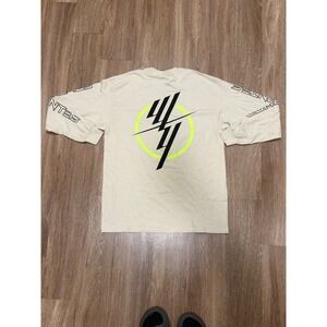 The Thread Shop Mens Tour Graphic Long‎ Sleeve T-Shirt Beige Neon Green Large
